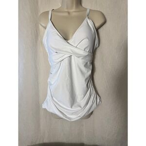 Ocean Blues Tankini Top Womens XL White New Ruched Wrap Front BU3270-900